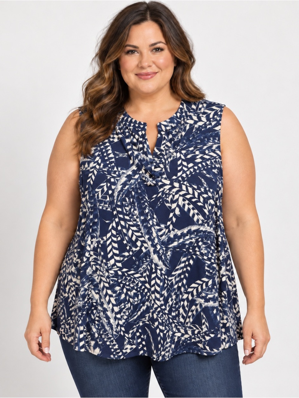 Dear Scarlett Lizzie Navy Cream Sleeveless Blouse 2X NWOT